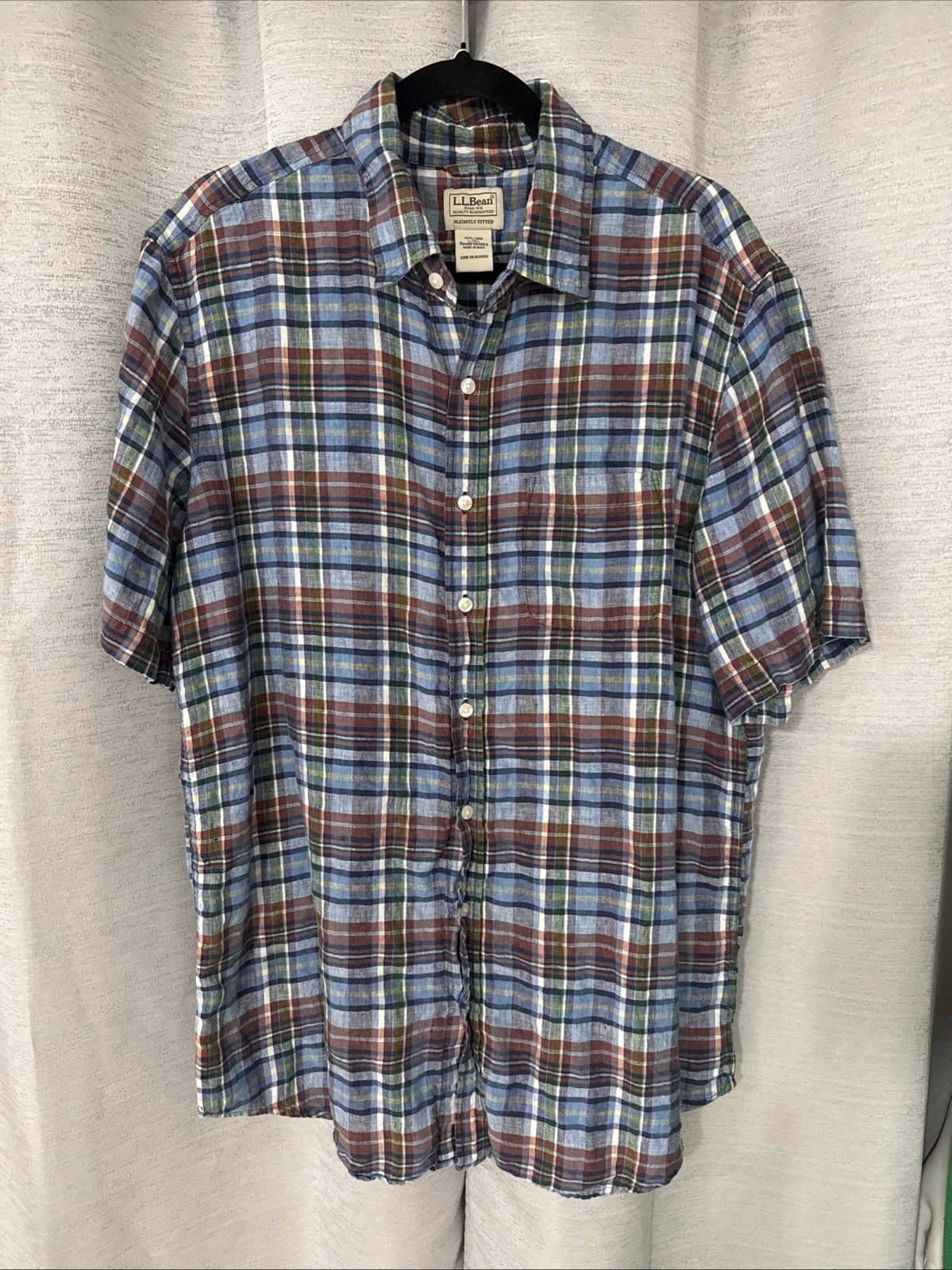LL Bean Men’s 100% Linen Blue Plaid Short Sleeve Shirt Size Large Tall 501963
Opens in a new window
