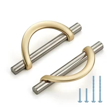 Brushed Brass & Brushed Nickel Cabinet Pulls, 3-3/4 Inch Hole Center, 96 mm, ...