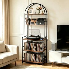 Record Player Stand 5-Tier Charging Station with Vinyl Storage Living Room