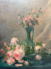 Original Antique Painting - Still Life with Roses