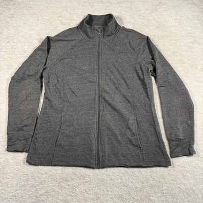 Emily B Jacket Women XL Gray Full Zip Mock Neck Raglan Sleeve Cotton Blend