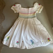 Mini Boden Girls 5/6 White Flowers Lined Dress
