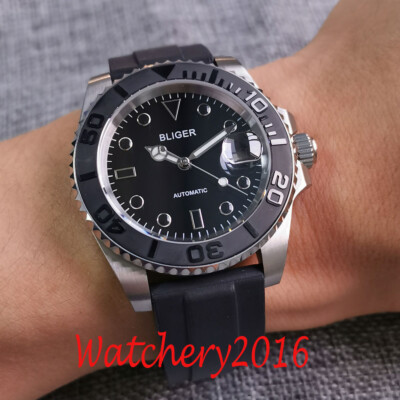 40mm Bliger Black Dial Sapphire Glass Brushed Ceramic Bezel Date Luminous Hands