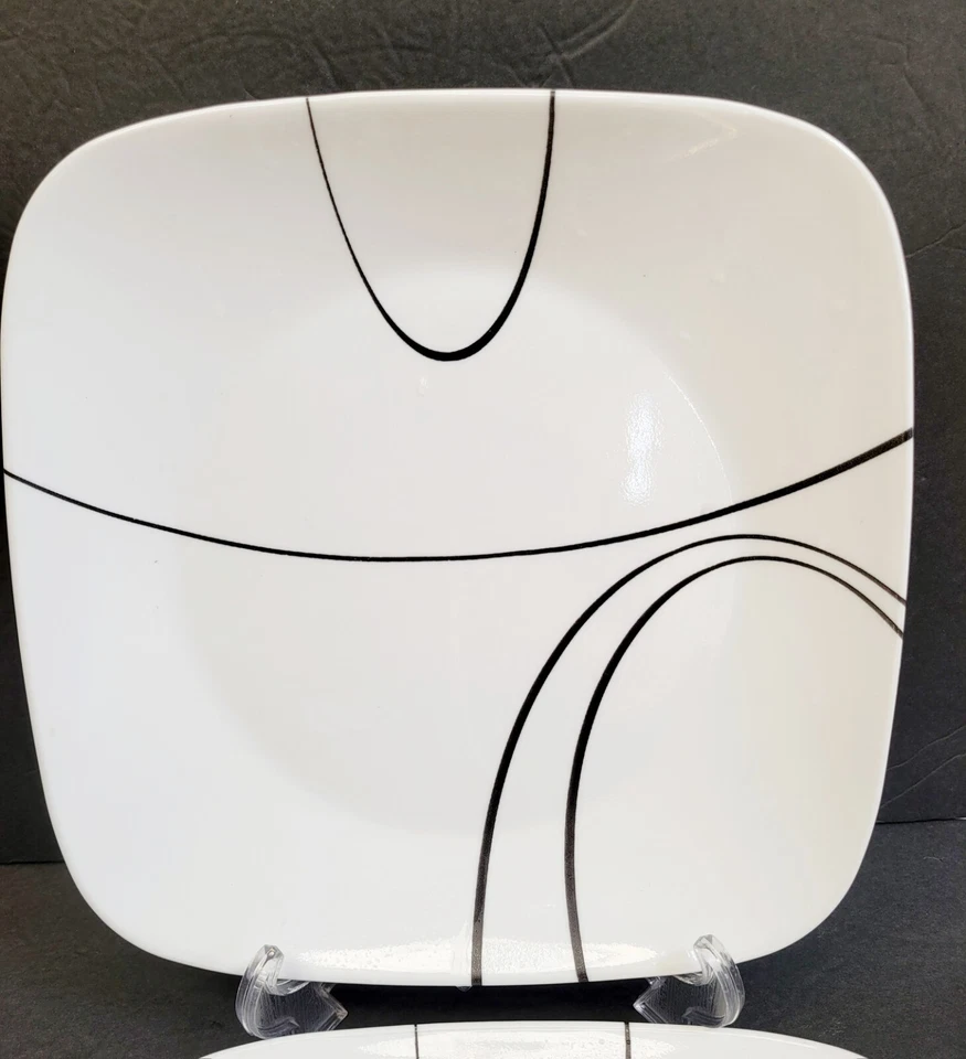 Corelle 5 piezas Cuadrados (4) Platos de Cena y (1) Almuerzo Colección Líneas Simples EXCELENTE Foto 4 de 4