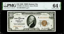 $10 1929 Federal Reserve Bank Note Kansas City  Fr#1860-J PMG 64 EPQ Choice UNC