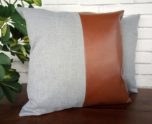 Taba faux leather pillow cover throw-decorative for couch cushion cover16''x16'' - Picture 2 of 7