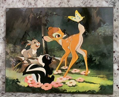 Vintage Bambi Picture Plaque Wall Hanging Walt Disney Flower