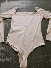 REFORMATION Gaia Bodysuit Square Neck Ribbed Long Sleeve White sz XL