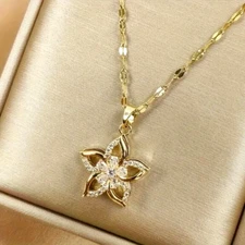 18K gold plated fashionable stainless steel hollow flower pendant jewelry women