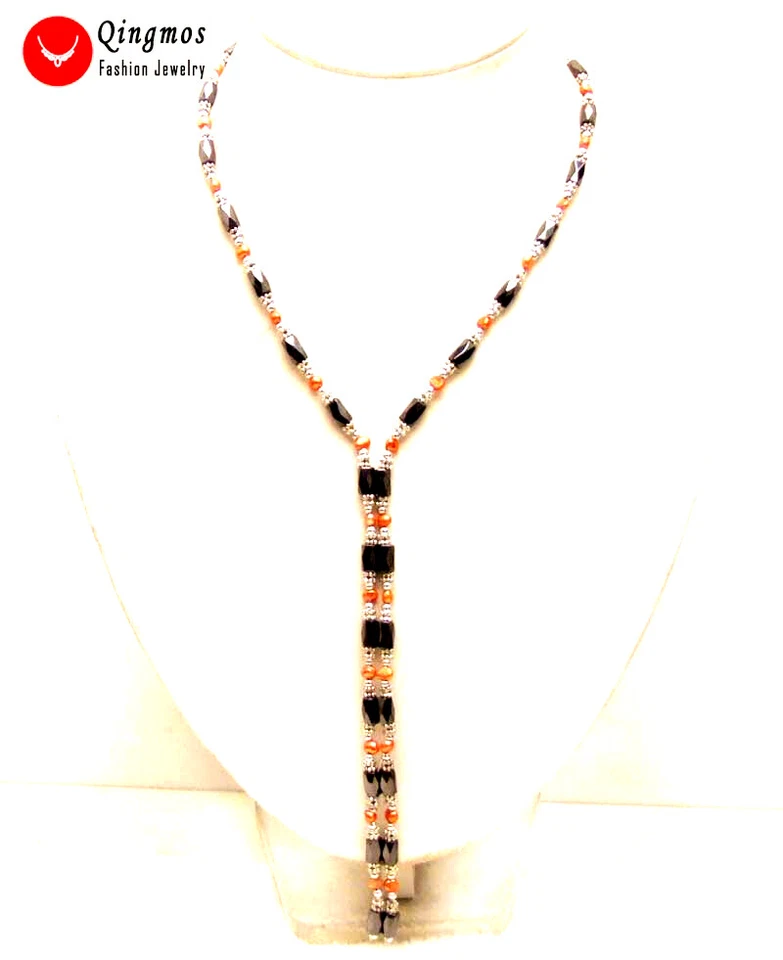 4-5mm Baroque Natural Red Pearl Black Hematite Magnetic Bracelet for Women 38'' - Image 2 of 4