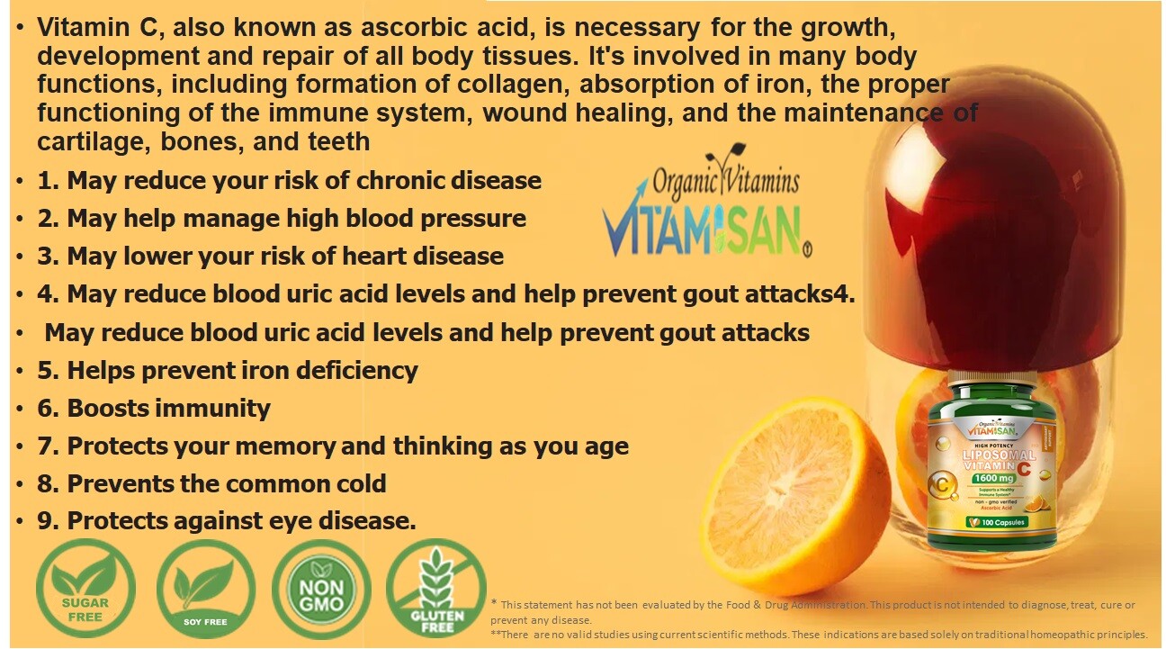 Pure Vitamin C 1,600 mg, Antioxidant, High Absorption supplements Liposomal