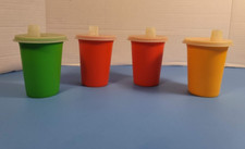 Lot of 4 Vintage Tupperware Sippy Bell Tumblers w/Lids 109