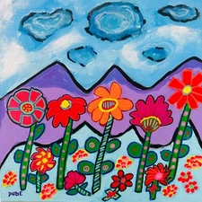 Original Painting Candy Cane Flowers  12" x 12" Canvas Panel One of a Kind