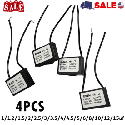 4Pcs CBB61 Capacitor 2 Wires 1/1.2/1.5/2/2.5/3/3.5/4/4.5/5/6/8/10/12/15 UF 250V