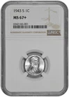 1943 S 1c Lincoln Steel Wheat Cent NGC MS 67+ New Holder