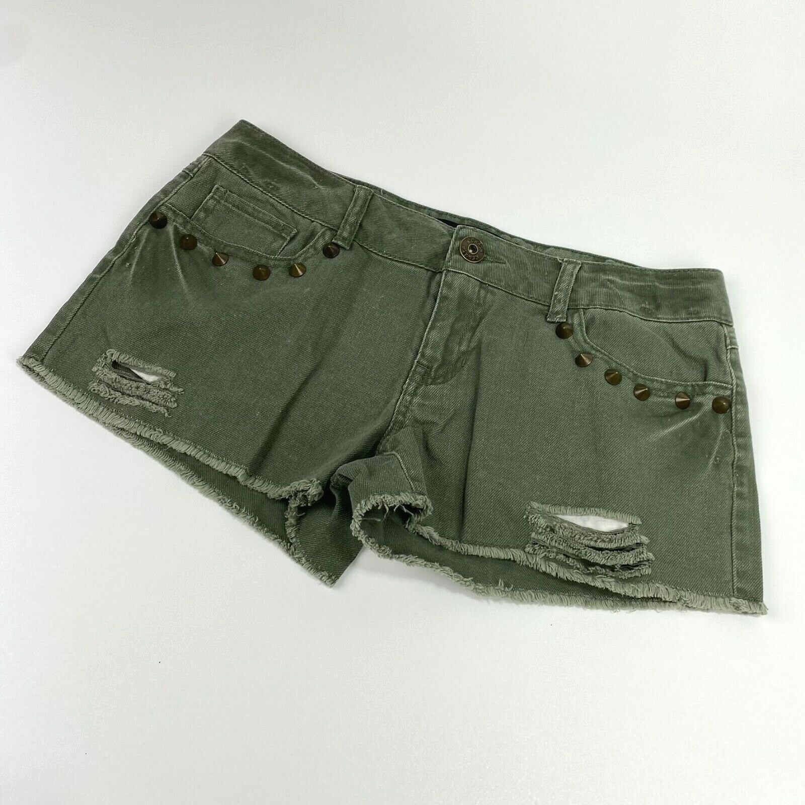 REWASH Women Shorts Denim Green Low Rise Studded Dist… Gem