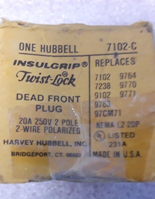 PN# 7102-C, 7102C, HBL7102C - HUBBELL - DEAD FRONT PLUG, INSULGRIP, TWIST LOCK