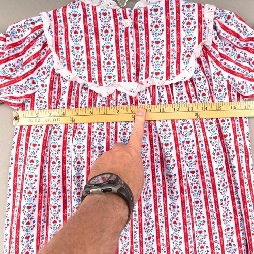 Lanz Of Salzburg Girls Nightgown M 7 / 8 Red Floral Stripes Flannel Poly Eyelet - Picture 6 of 8