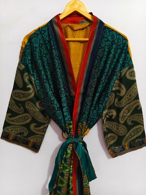 Wrap Dress Summer Sari Silk Kimono Bikini Cower Up Bathrobe House Wear, B-2928