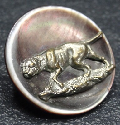selten alter Vintage Jagd Hunde Knopf old dog chien button boussole bouton #2