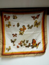 VTG Mod Butterflies Rayon 23 Square Scarf Moths Black Brown Orange Gold Tan EVC