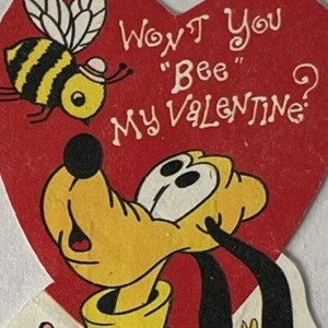 1930s 1940s Pluto Disney Diecut USA Vintage Won't You Bee My Valentine?