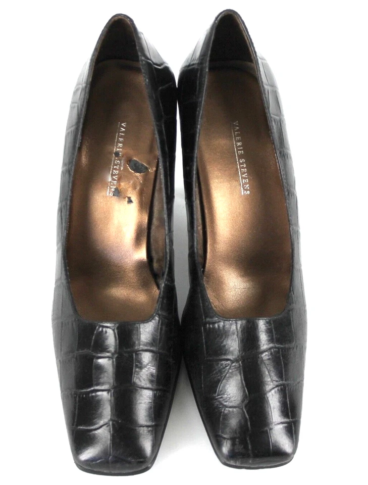 {VALERIE STEVENS} Tacones/Bombas/Zapatos Patrón Cuero Negro 3.25 pulgadas Tacón Elegante ~ 7M Foto 3 de 4