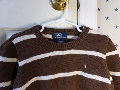 Ralph Lauren Striped Sweater 7 Boys $85 Earthy Brown POLO 100% Cotton White Vtg - Picture 19 of 23