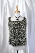 Leopard Animal Print Fuzzy Tank Top Blouse Semi Sheer Vintage 90s Punk Glam L