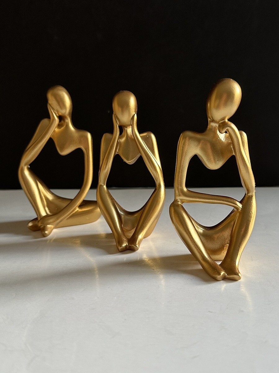 3 Denker-Statuen Aus Kunstharz – Gold-Dekor-Skulpturen Für Regal, Schreibtisch & Deko (12,5 Cm Hoch)