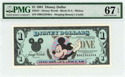 DISNEY DOLLARS ディズニーダラー　1990年、1991年 1991 $1 Disney Dollar Mickey PMG 67 EPQ TOP POP (DIS24) | eBay