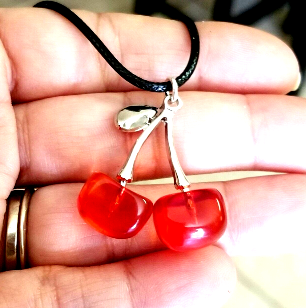 Red Cherry Necklace Cherries Necklace, Cherry Pendant, Cherry Jewely, Cherries