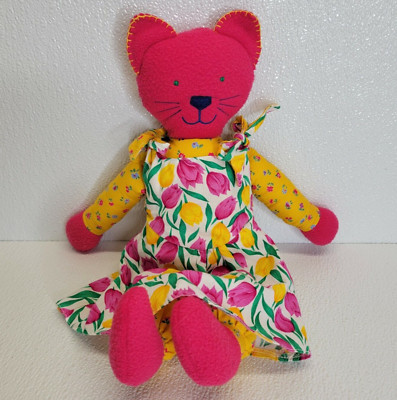 Vintage 1997 North American Bear Co. Ragtime Cat Plush Doll Pink Yellow Floral