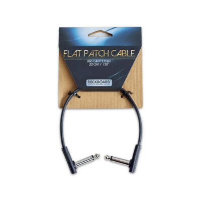 RockBoard 1/4'' Flat Patch Cable, 8 inch, Black, Right-Angle to Right-Angle