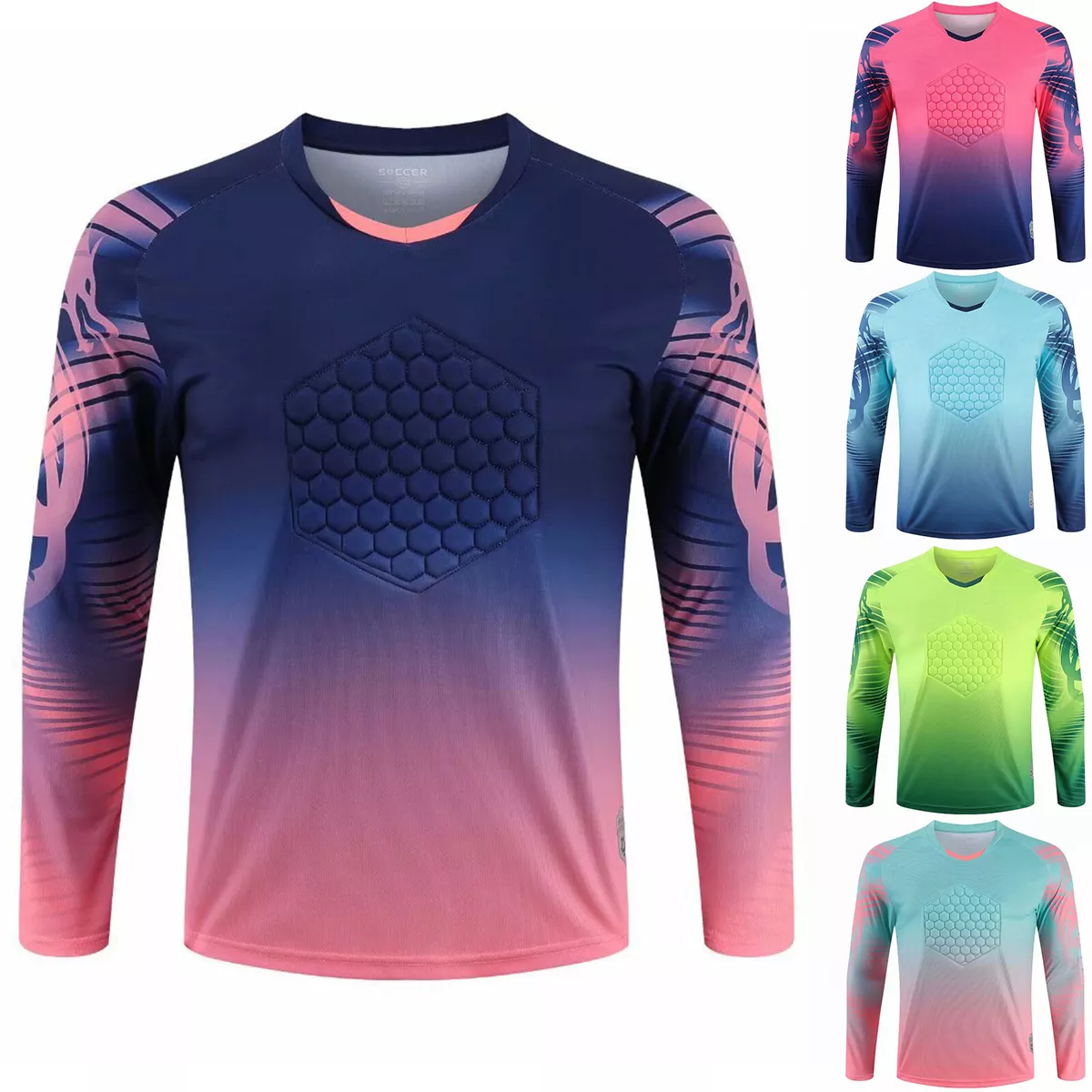 Kids Padded Goalie Shirt Girls Long Sleeve Goalkeeper Football Training T Shirts