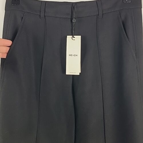 NEW ME + EM Button Hem Wide Leg High Waist Black Pants Wool Blend Sz 4 MSRP $375 - Picture 2 of 9