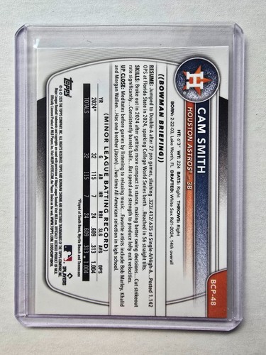 Cam Smith 2025 Bowman cromo refractor reptiliano #BCP-48 Houston Astros - Imagen 2 de 2