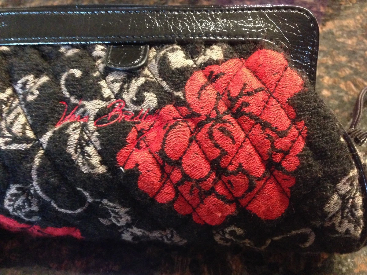 Vera Bradley Beautiful Red Flower Black Clutch Wristlet Purse Exc