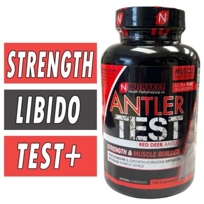 Antler Test, Red Deer Antler, Nutrakey 120 Caps Muscle Builder - FREE SHIPPING!