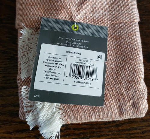 2016 Threshold 100% Cotton Fall Color 4 Piece Orange Napkin Set 20 X 20, NEW - Picture 3 of 4