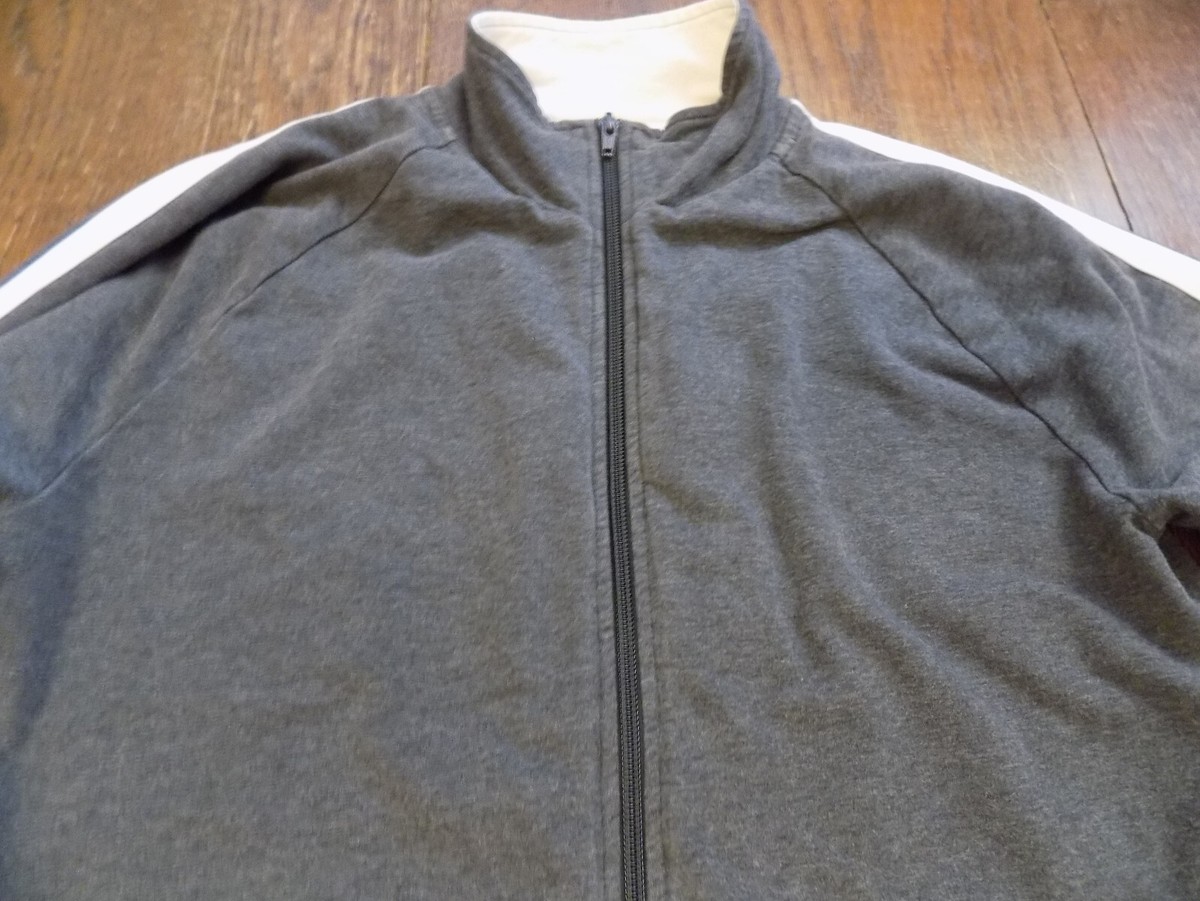 Gap Heather Gray Full Zipper Jacket White Sleeve Stripe Sz M Super