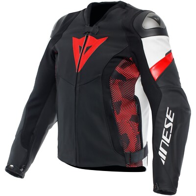 Dainese Herren Motorrad Jacke 52 Avro Lederjacke schwarz-rot-weiß 