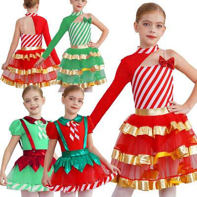 DE Mädchen Glänzende Pailletten Weihnachtskostüm Tiered Tutu Kleid Xmas Kostüme