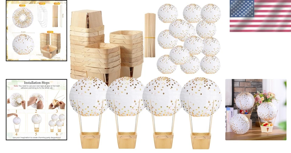 24 linternas y cestas de papel con globos aerostáticos - perfectas para fiestas y duchas Foto 2 de 4