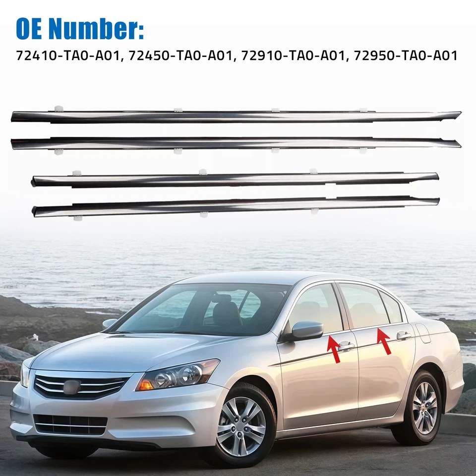 Cinturón de sellado de moldura de ventana resistente a la intemperie 4 piezas para Honda Accord 2008-2012 EE. UU. Foto 3 de 4