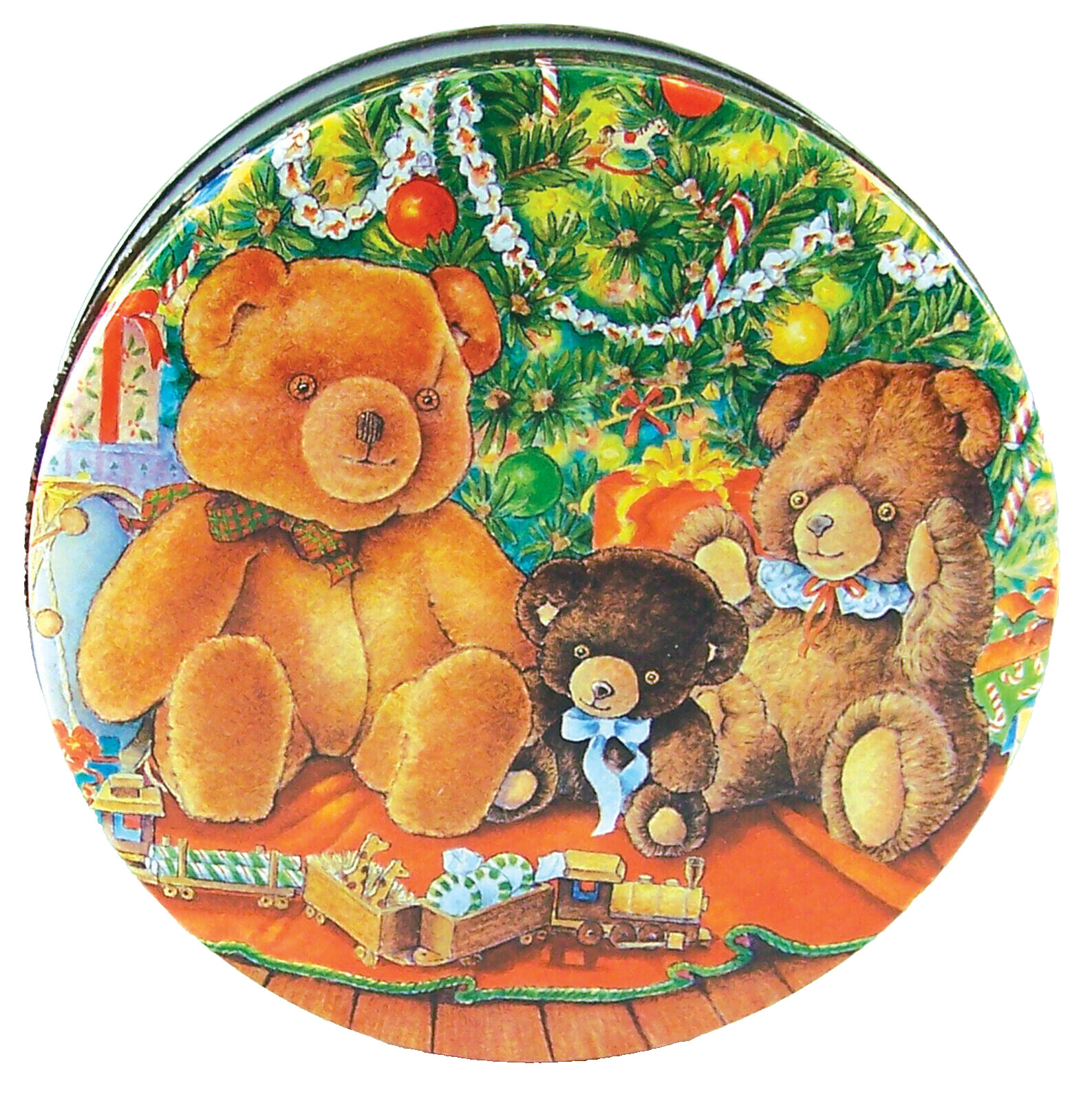 Vintage Tin Teddy Bear Metal Container Holiday Empty Cookie Box 6.5