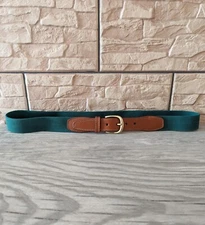 Vintage Regent Belt Company Green elastic belt viscose and leather Made in Engla