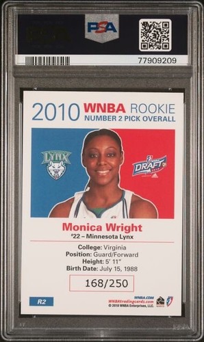 2010 Rittenhouse WNBA Rookie Monica Wright PSA 8 Virginia Cavaliers - Picture 2 of 2