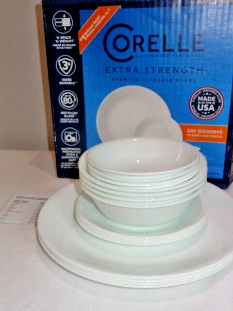NIB Corelle Extra Strength Dinnerware 16 Pc Set Winter Frost White