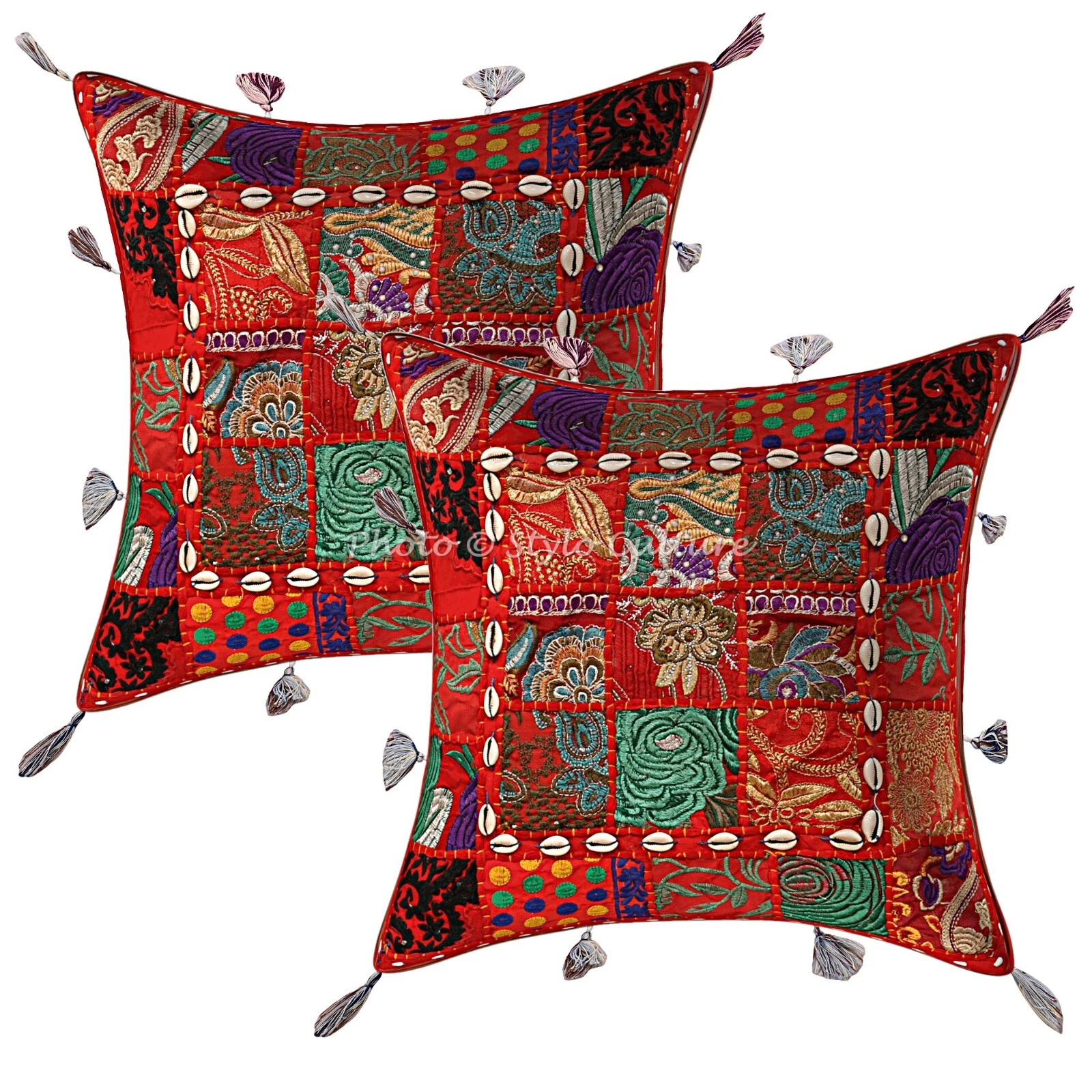 Patchwork Floor Pillows Cases Tribal Cowry Boho Room Decorative Cushion Cover